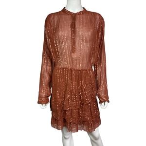 Ulla Johnson Women's 8 Mahogany Della Metallic Stripe Long Sleeve Mini Dress EUC